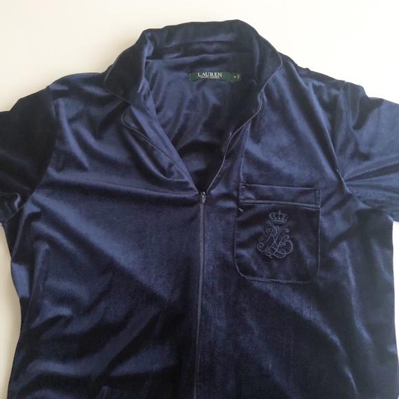 Ralph Lauren Velvet Full Length Robe House Coat w Crest Full Zip Navy Sz Small - Picture 5 of 12